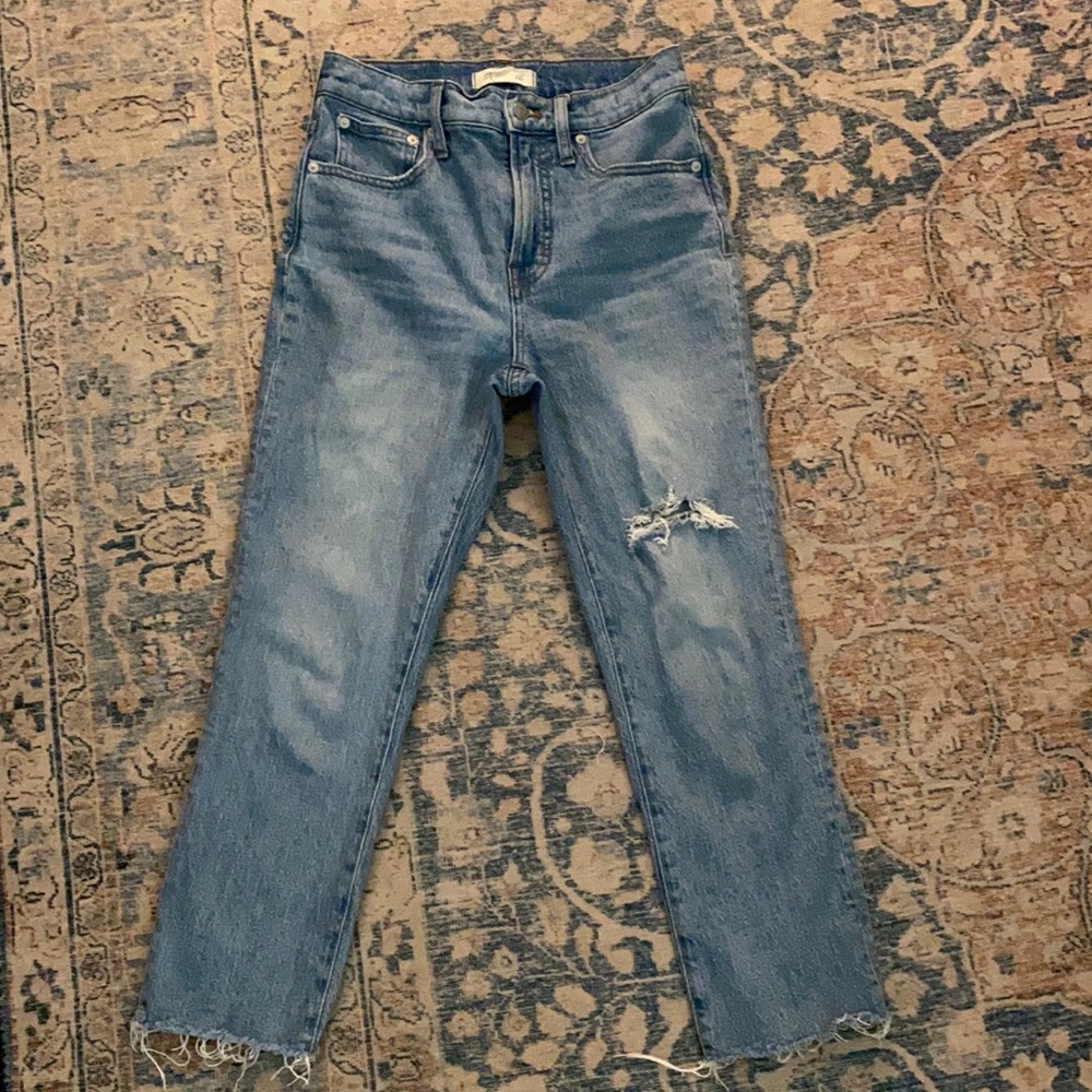 Madewell Light Blue Straight Leg Jeans with Knee Distress